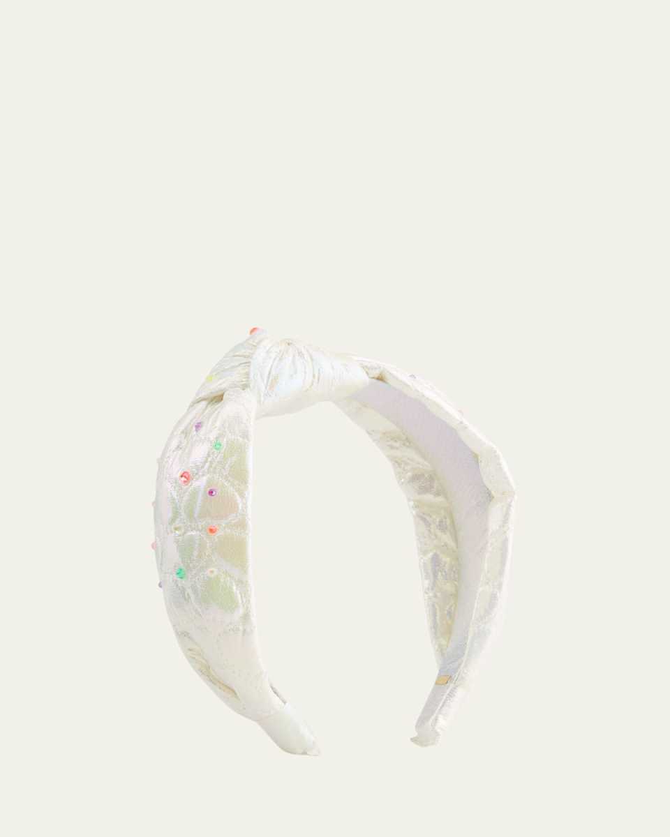 Girl's Crystal Embellished Heart Quilted Knotted Headband